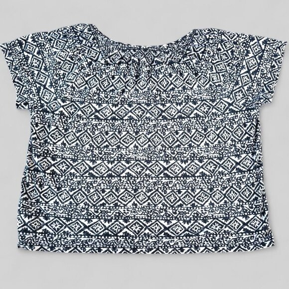 Lauren Ralph Lauren Women’s Aztec Print Short Sleeve Top Navy/White Size 2X - Picture 5 of 5